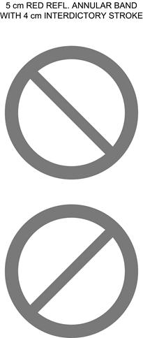 Illustration of two red circular interdictory symbols with diagonal red strokes to the right and left.