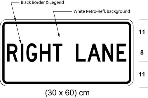 Illustration of tab sign with text RIGHT LANE.