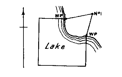 Diagram of claim where No. 2, 3 and 4 posts would be in lake. Witness posts on lake edge on north and east boundaries.