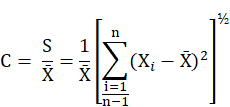 An image of an equation for determining the calculation of the coefficient of variation.