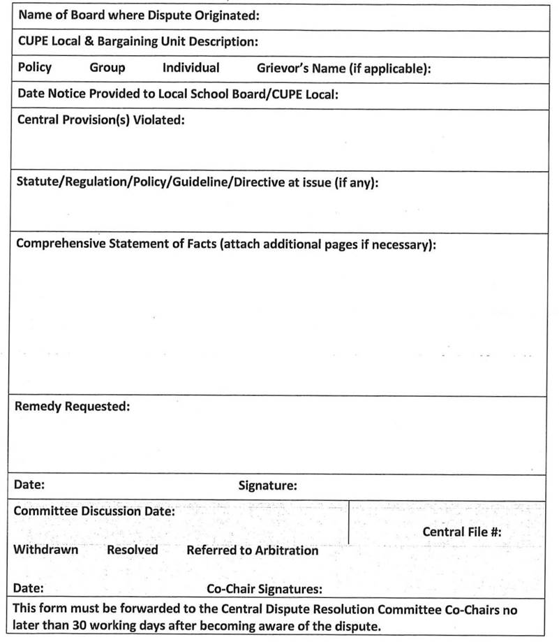 Appendix A:
- Notice of Central Dispute form to be used if there is believed to be a violation of central terms.